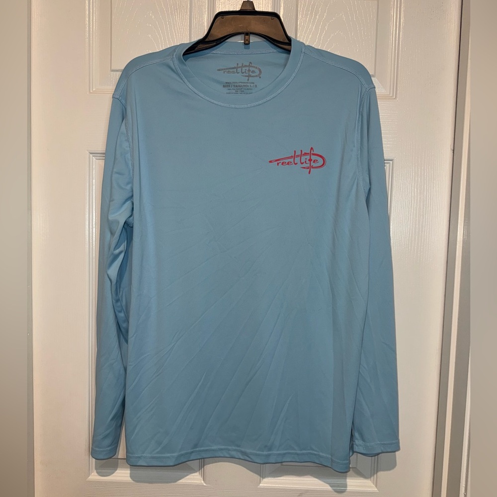 Reel Life Light Blue Long Sleeve Dri Fit Shirt. Size L